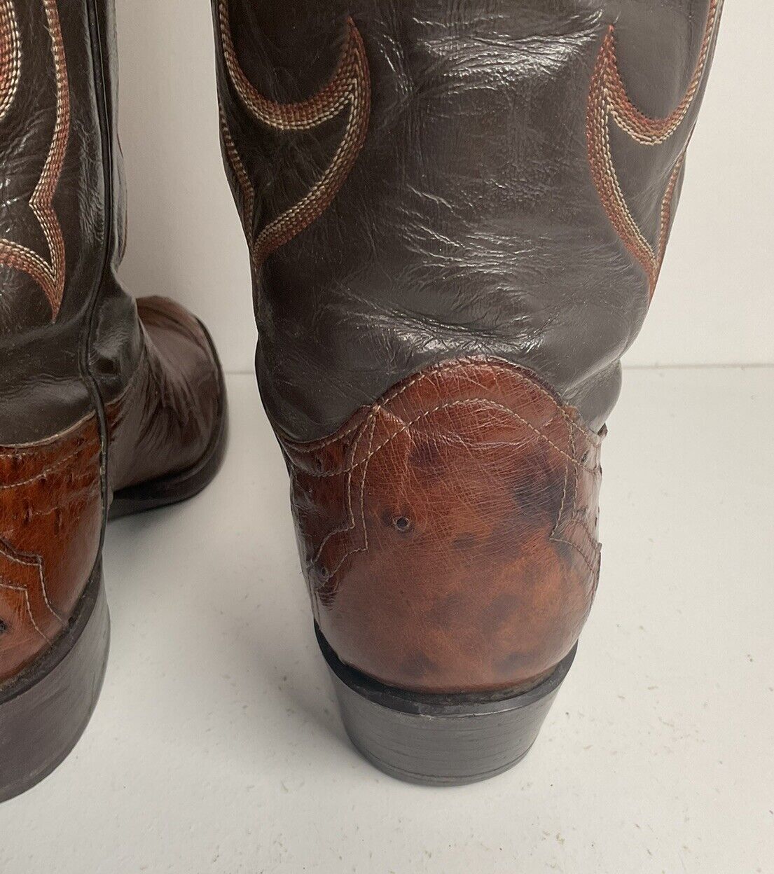 Vintage Larry Mahan Exotic Ostrich Wingtip Cowboy Boots 10.5 D Smooth Pin Quill