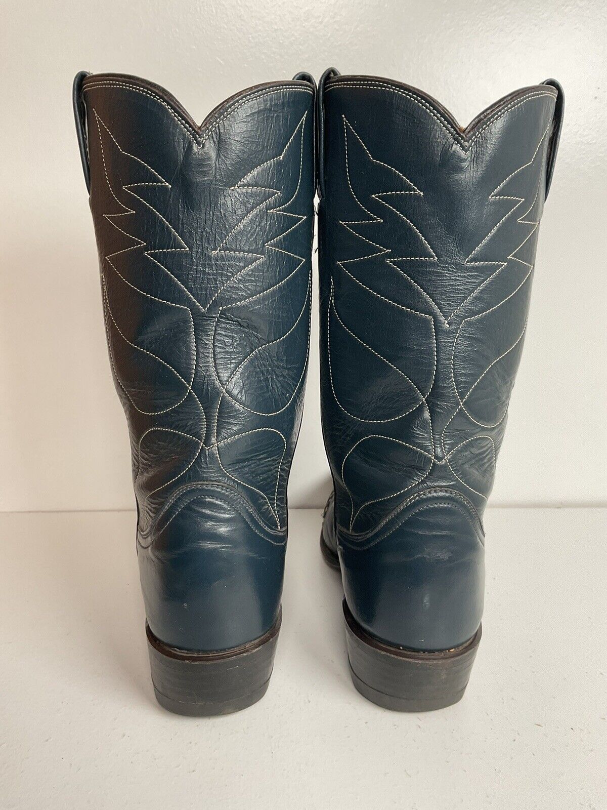 Vintage Tony Lama Navy Blue Cowgirl Boots 6 A Lizard Wingtip