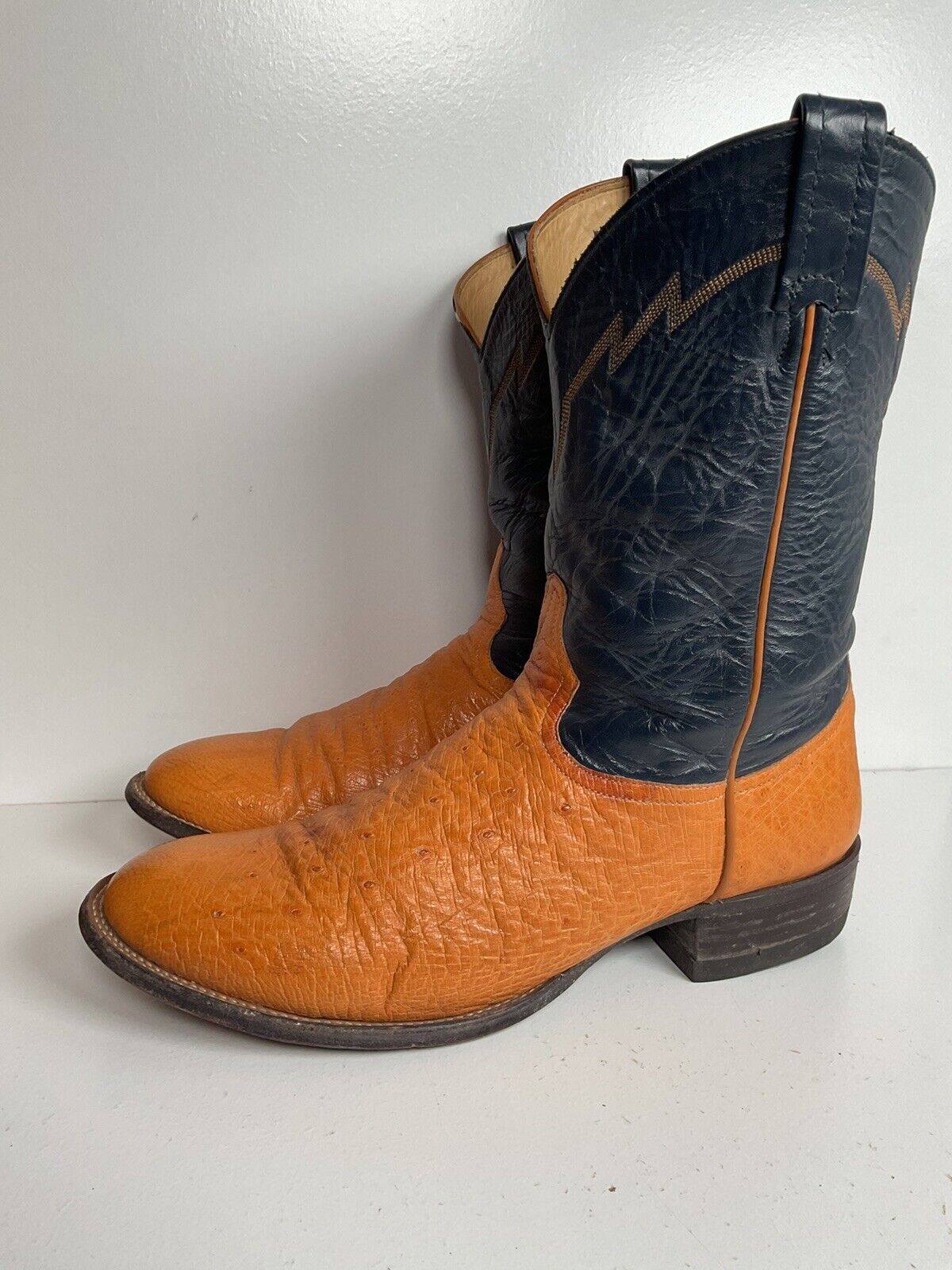 Vintage Tony Lama Exotic Smooth Ostrich Roper Boots 11.5 D Mango Yellow