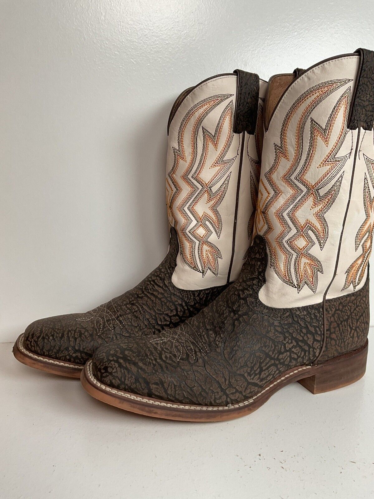 Nocona Shrunken Bull Shoulder Roper Boots 9.5 D Western Crepe Square Toe