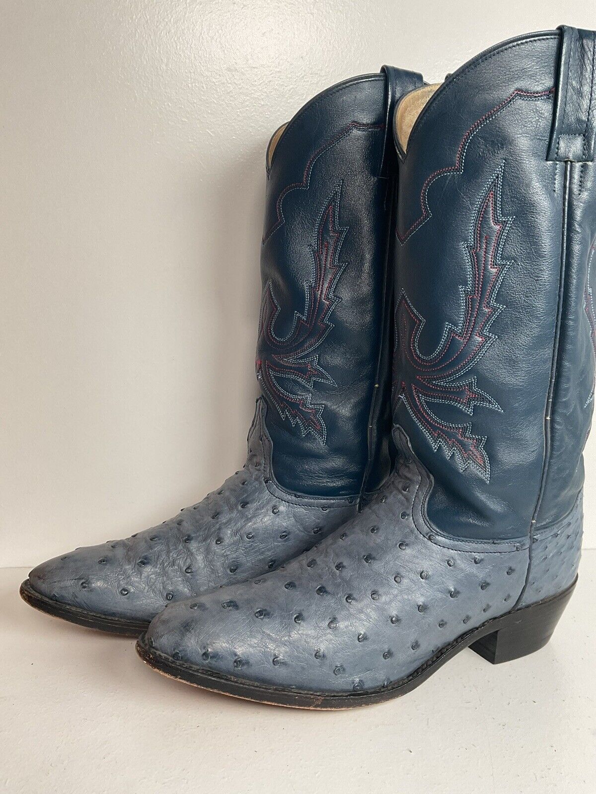 Dan Post Denim Blue Ostrich Quill Cowgirl Boots 10 M Exotic