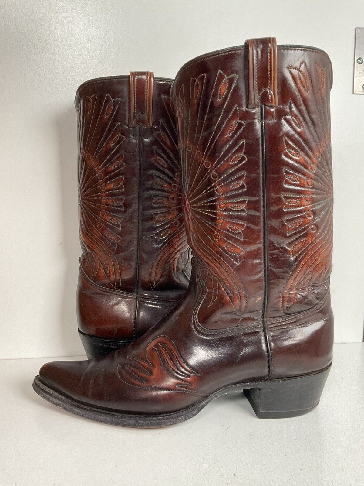 Vintage Texas Brand Patent Thunderbird Cowboy Boots 10.5 EE Rainbow Peacock