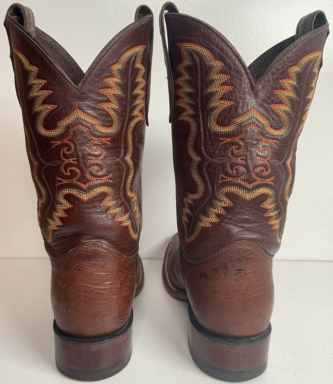 Justin Smooth Pin Quill Ostrich Cowboy Boots 9 D Square Toe