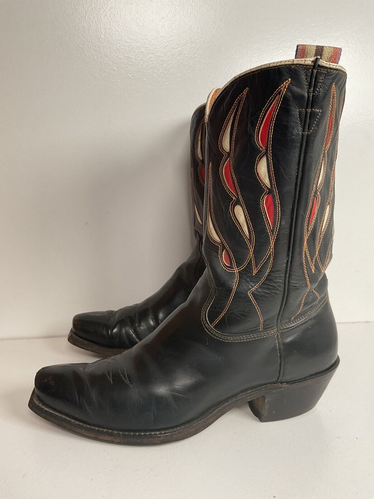 Vintage Tooled Inlay Cowboy Boots 9 D 1950s Pee Wee USA Made