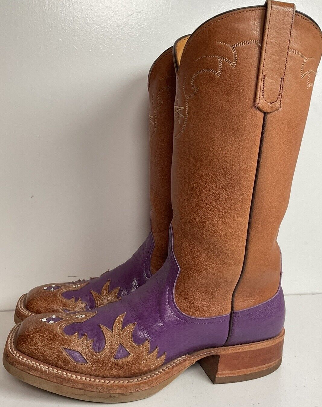 Anderson Bean Custom Purple Crepe Cowgirl Boots 7 B Tooled Wingtip Overlay