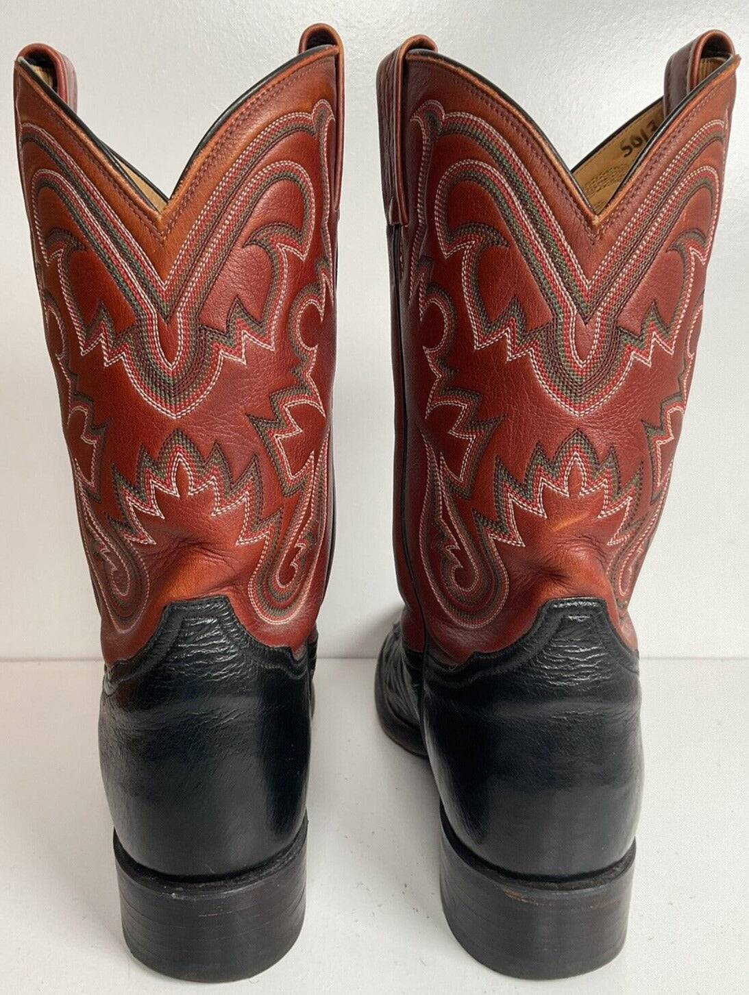 Vintage Tony Lama Exotic Ostrich Quill Roper Boots 10 D Tooled Inlay White Label