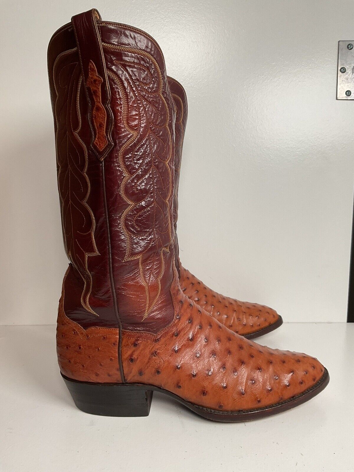 Vintage TO Stanley Custom Ostrich Quill Cowboy Boots 9 D Exotic