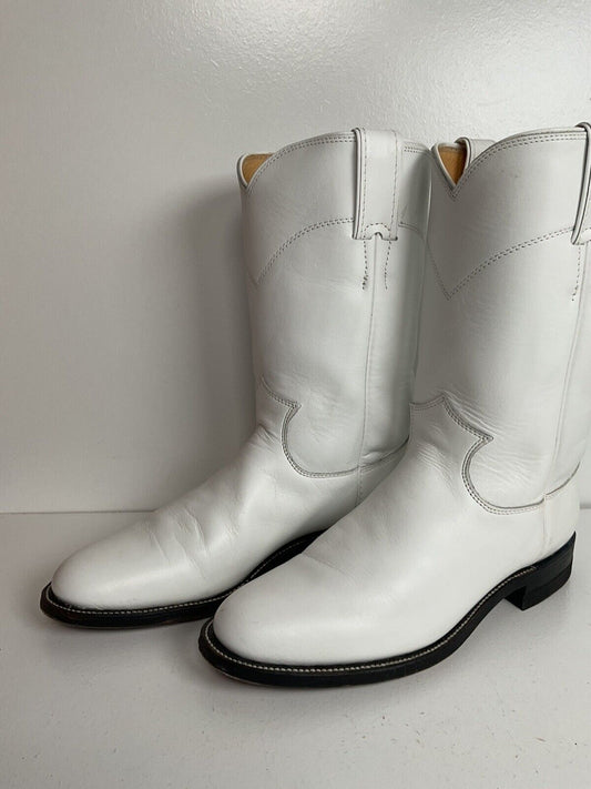 Vintage Justin Pearl White Cowgirl Roper Boots 6.5 B USA Made