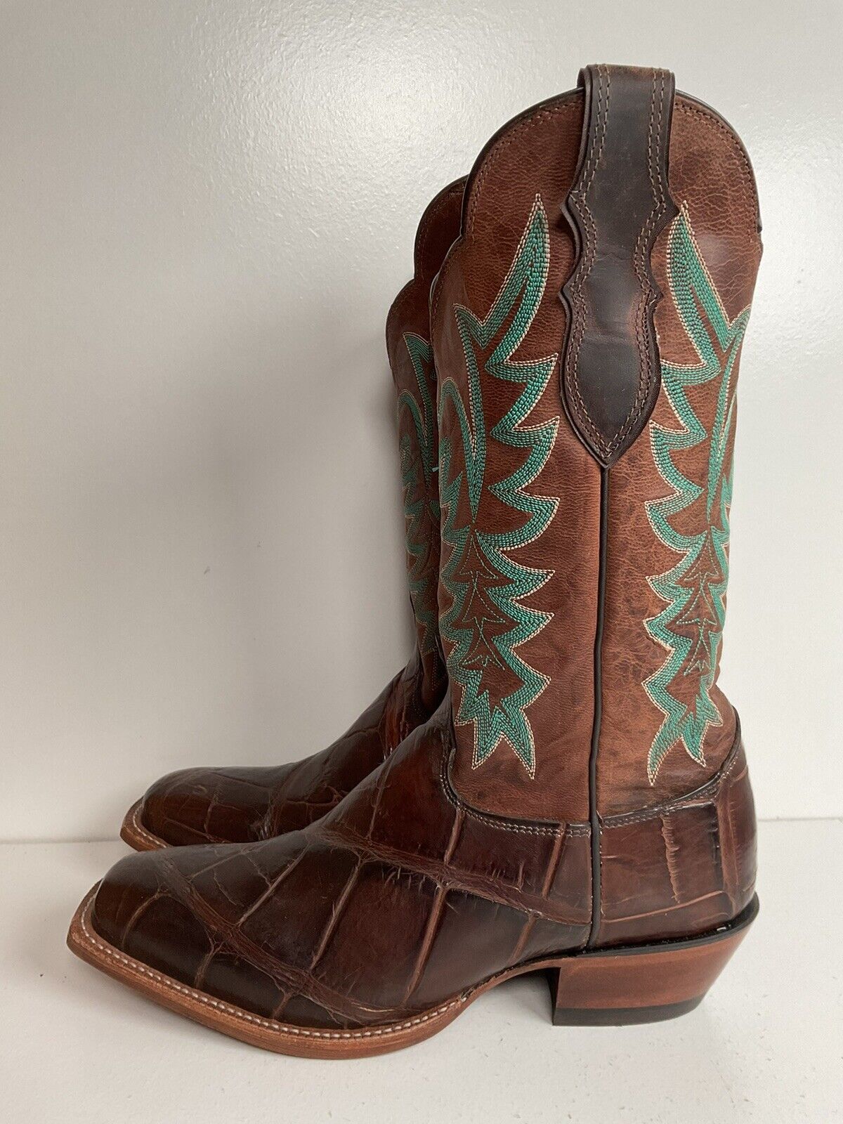 Justin Exotic Alligator Leather Cowgirl Boots 8 C Giant Bias Cut Square Toe