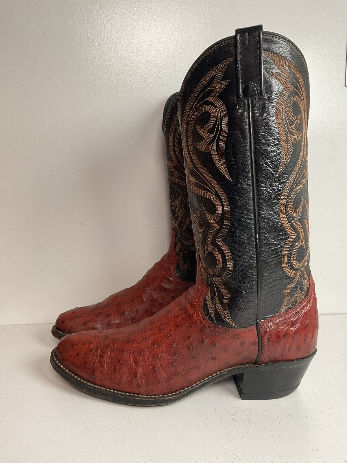 Dan Post Exotic Ostrich Quill Cowboy Boots 9 D Mahogany Brown