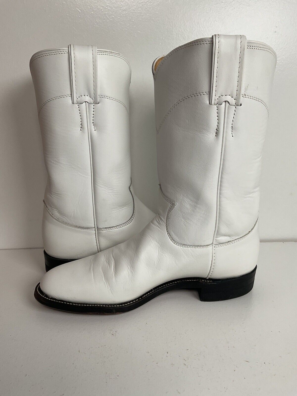 Vintage Justin Pearl White Cowgirl Roper Boots 6.5 B USA Made