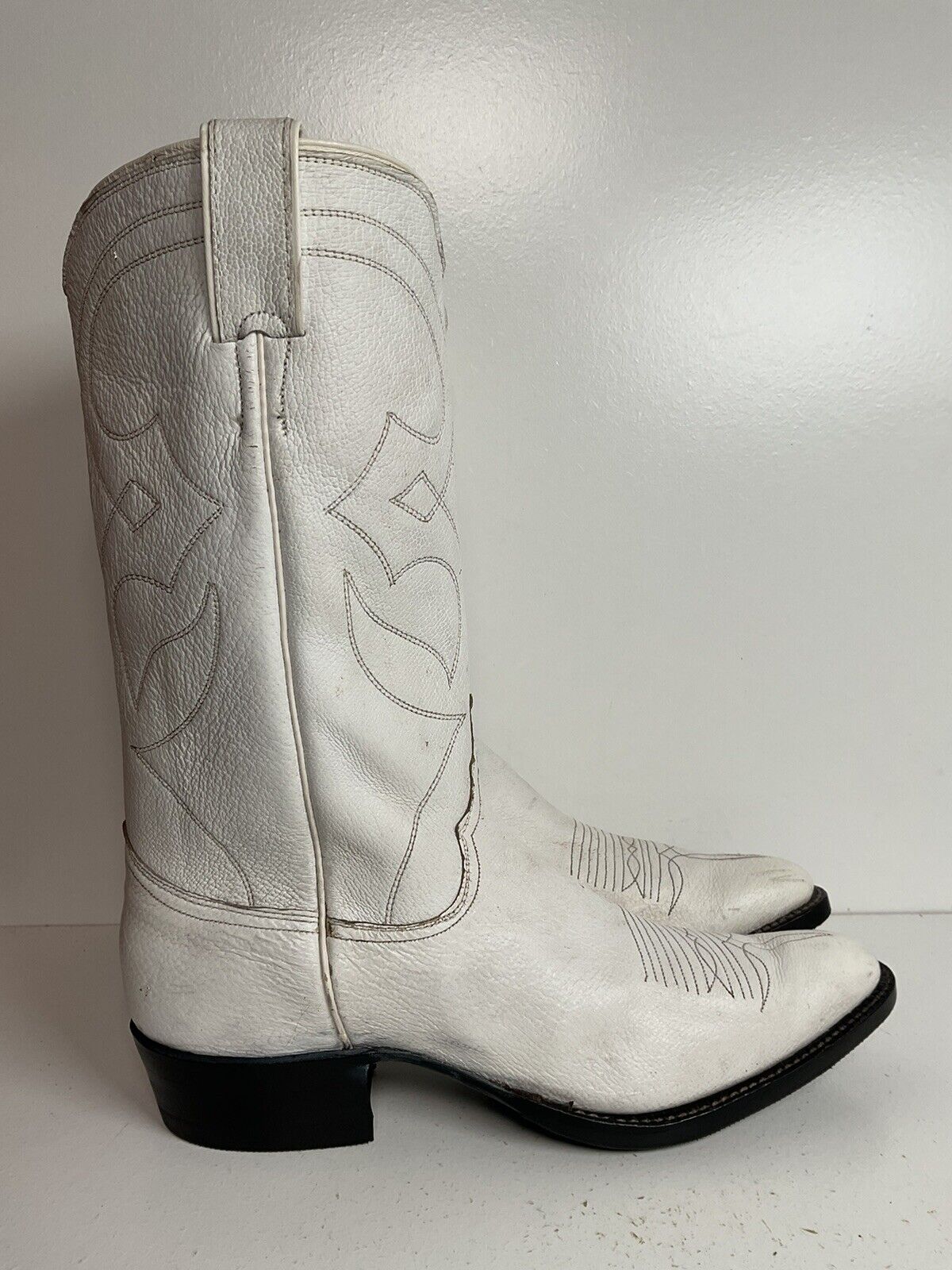 Vintage Justin Wedding White Cowgirl Boots 10 B Old Fort Worth Label