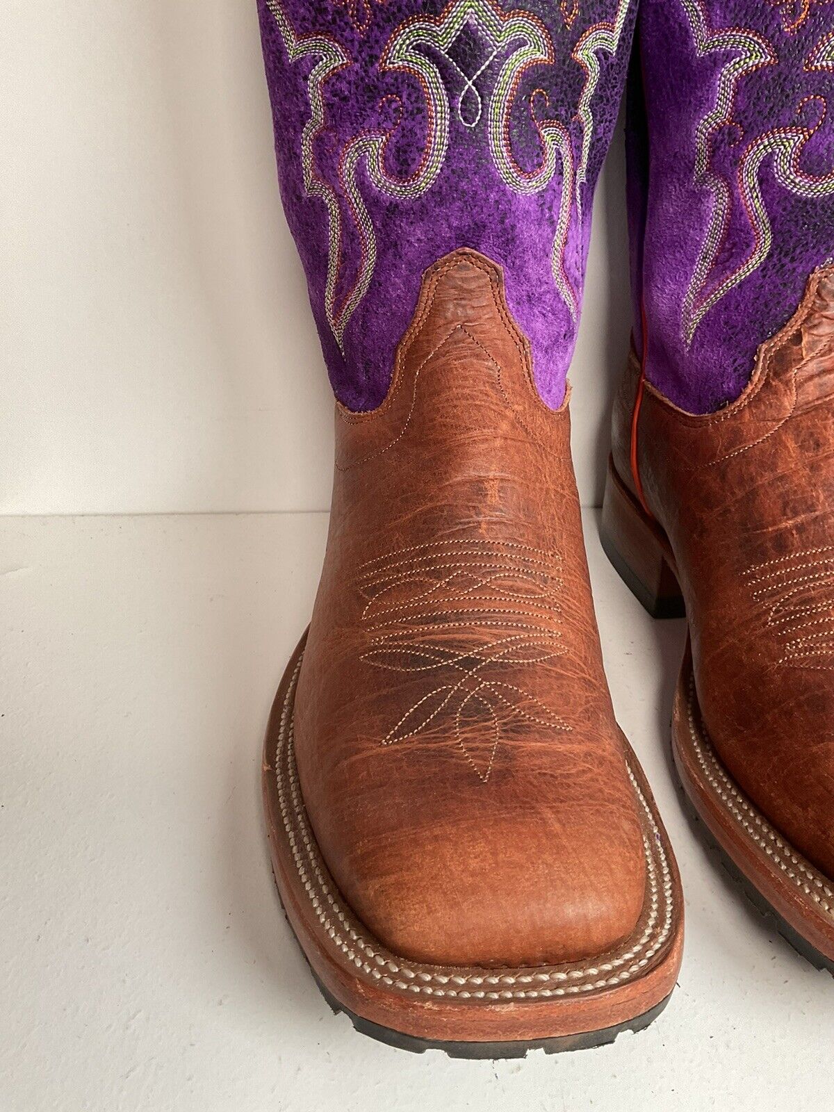 Olathe Custom Purple Buckaroo Cowboy Boots 8 D Punchy Distressed Crystal Suede