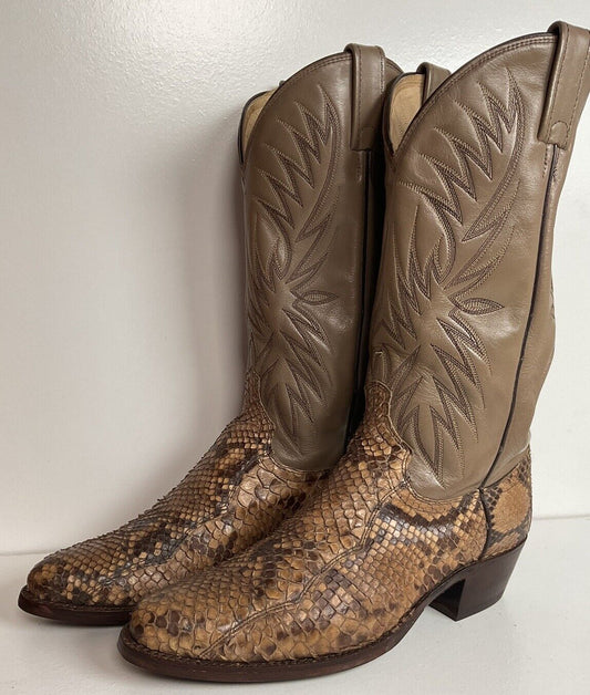 Dan Post Front Cut Python Cowboy Boots 9 D Snakeskin USA Vintage Resoled