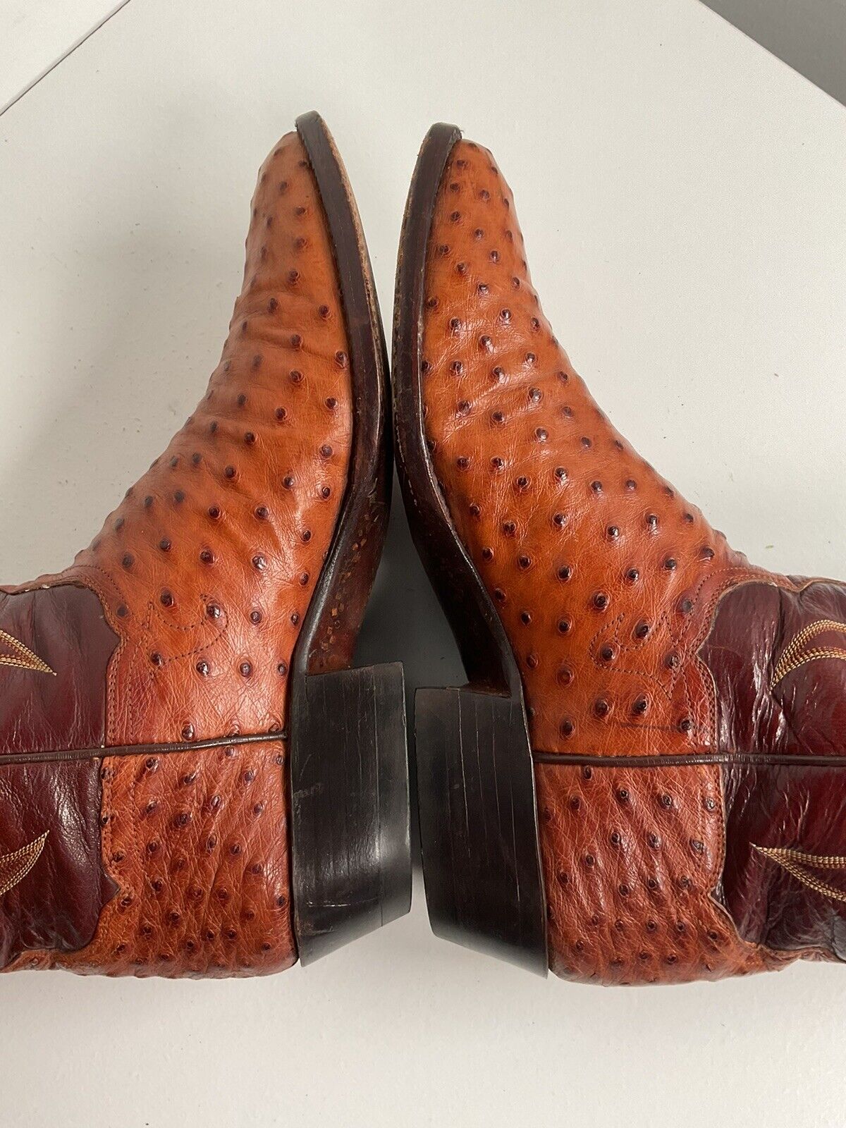 Vintage TO Stanley Custom Ostrich Quill Cowboy Boots 9 D Exotic