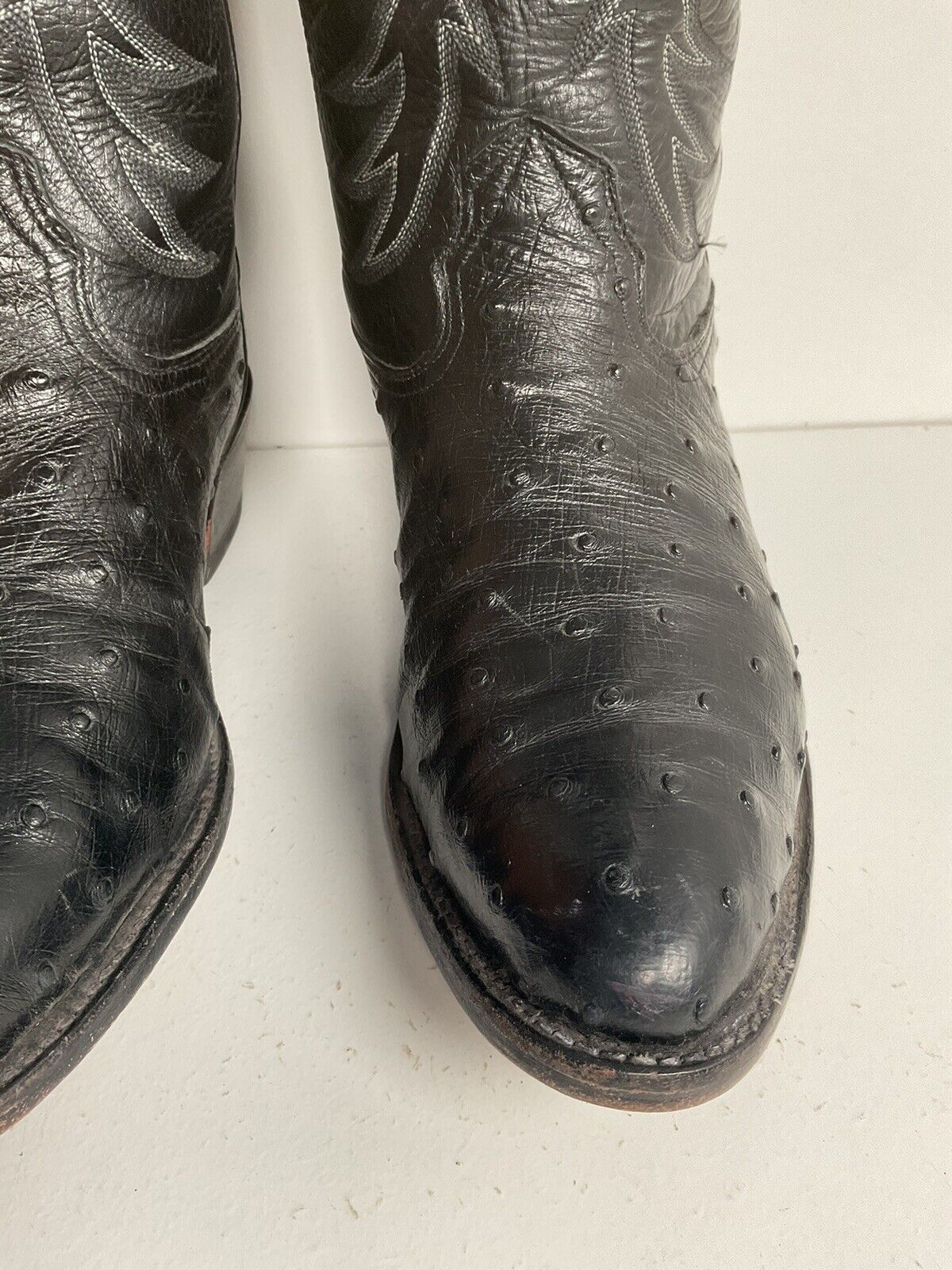 Vintage Larry Mahan Exotic Black Ostrich Quill Cowboy Boots 8 E