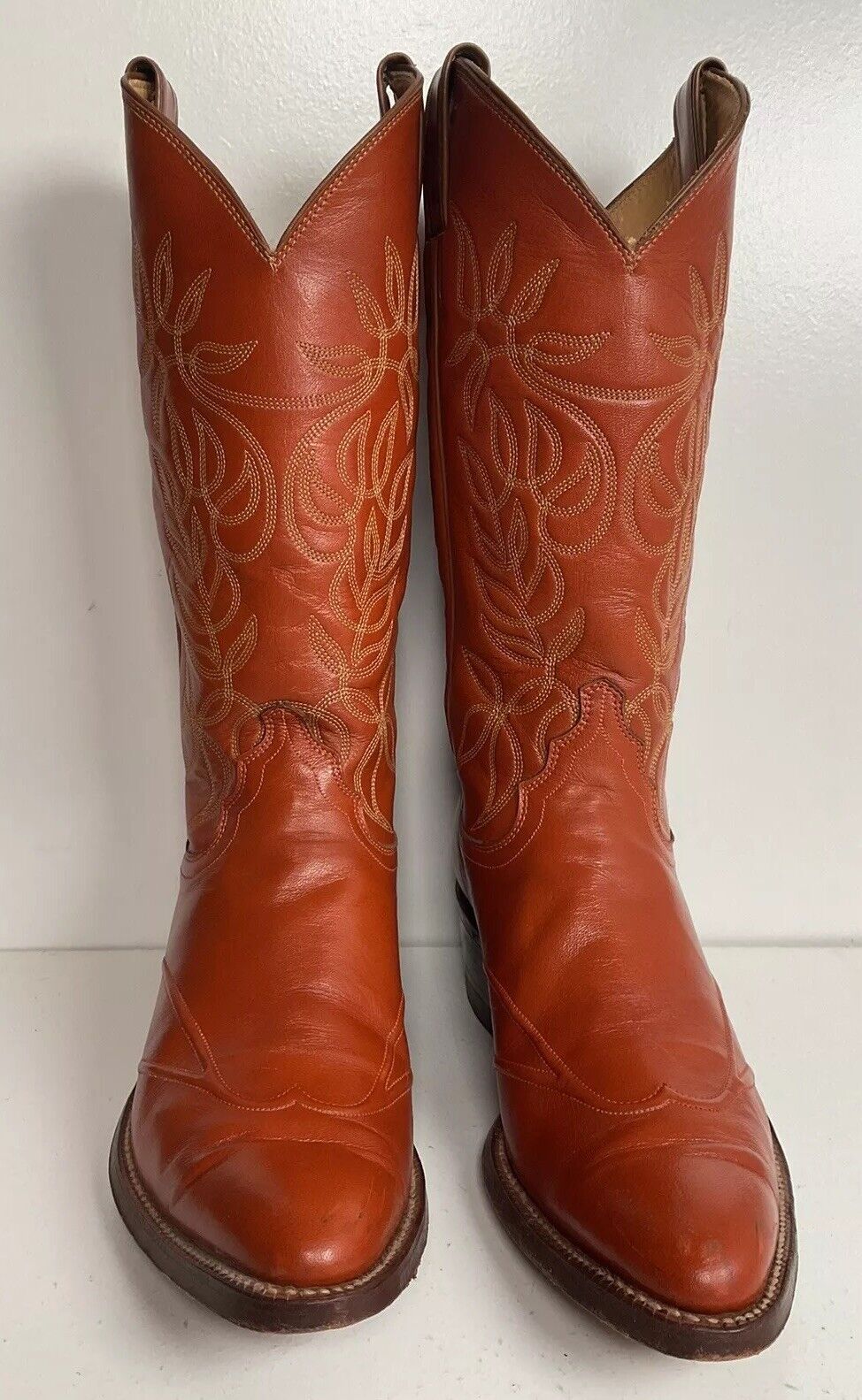 Vintage Justin Burnt Orange Cowgirl Boots 7 C USA Made