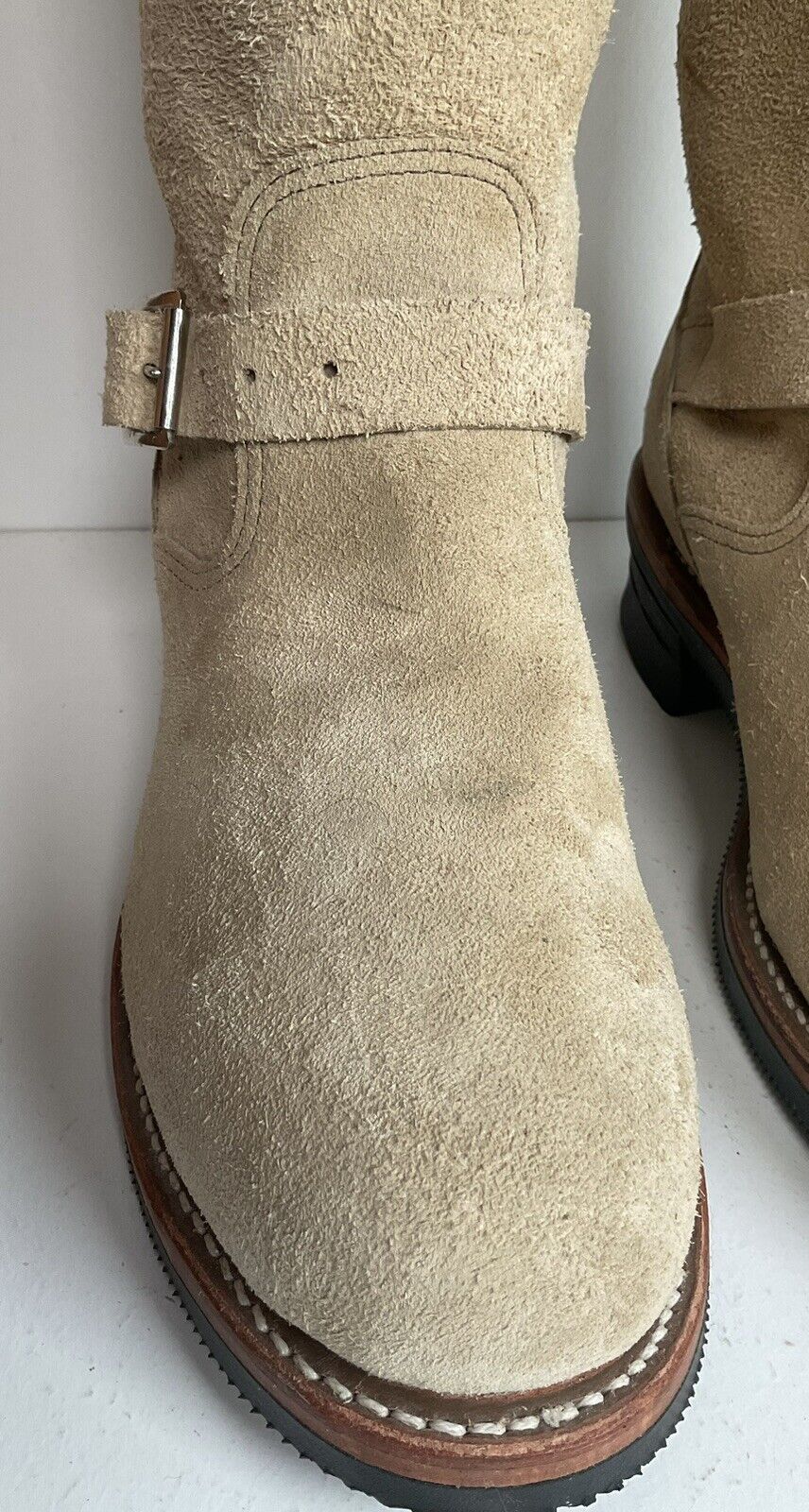 Vintage Chippewa Suede Engineer Harness Boots 8 E USA Made Rough Out