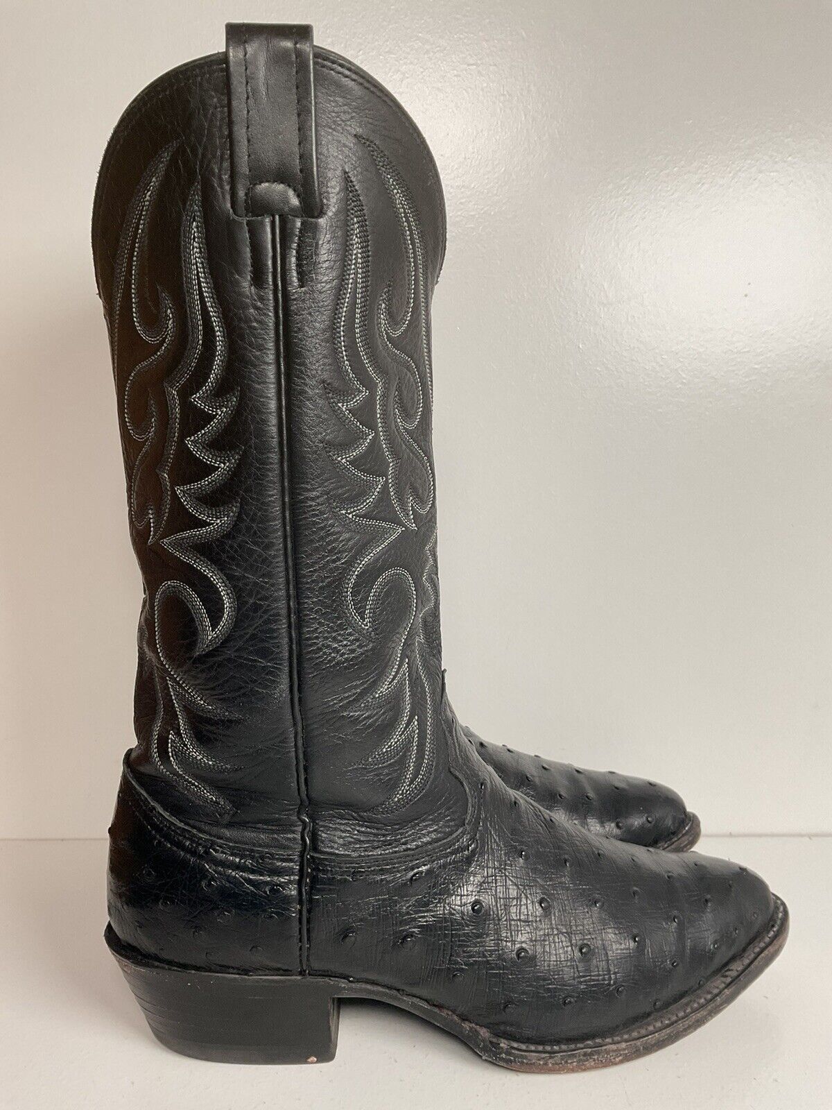 Vintage Larry Mahan Exotic Black Ostrich Quill Cowboy Boots 8 E