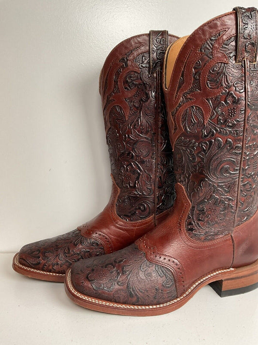 Boulet Hand Tooled Cowgirl Boots 9.5 C Square Toe