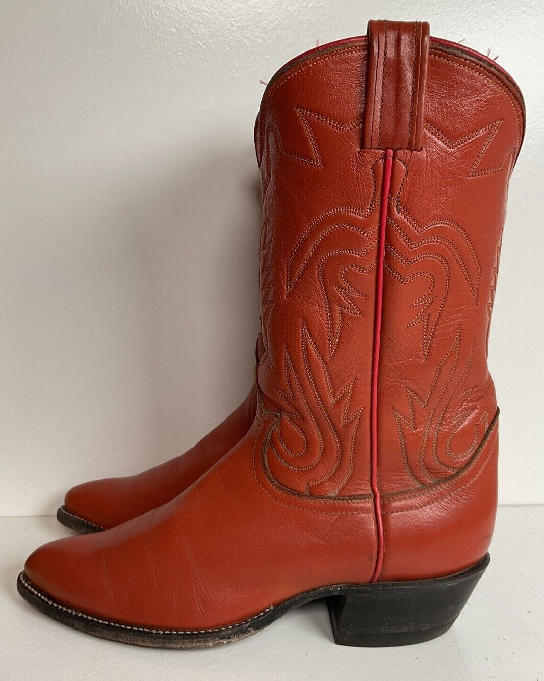 Vintage Tony Lama Burnt Orange Cowgirl Boots 6.5 C Tooled Inlay