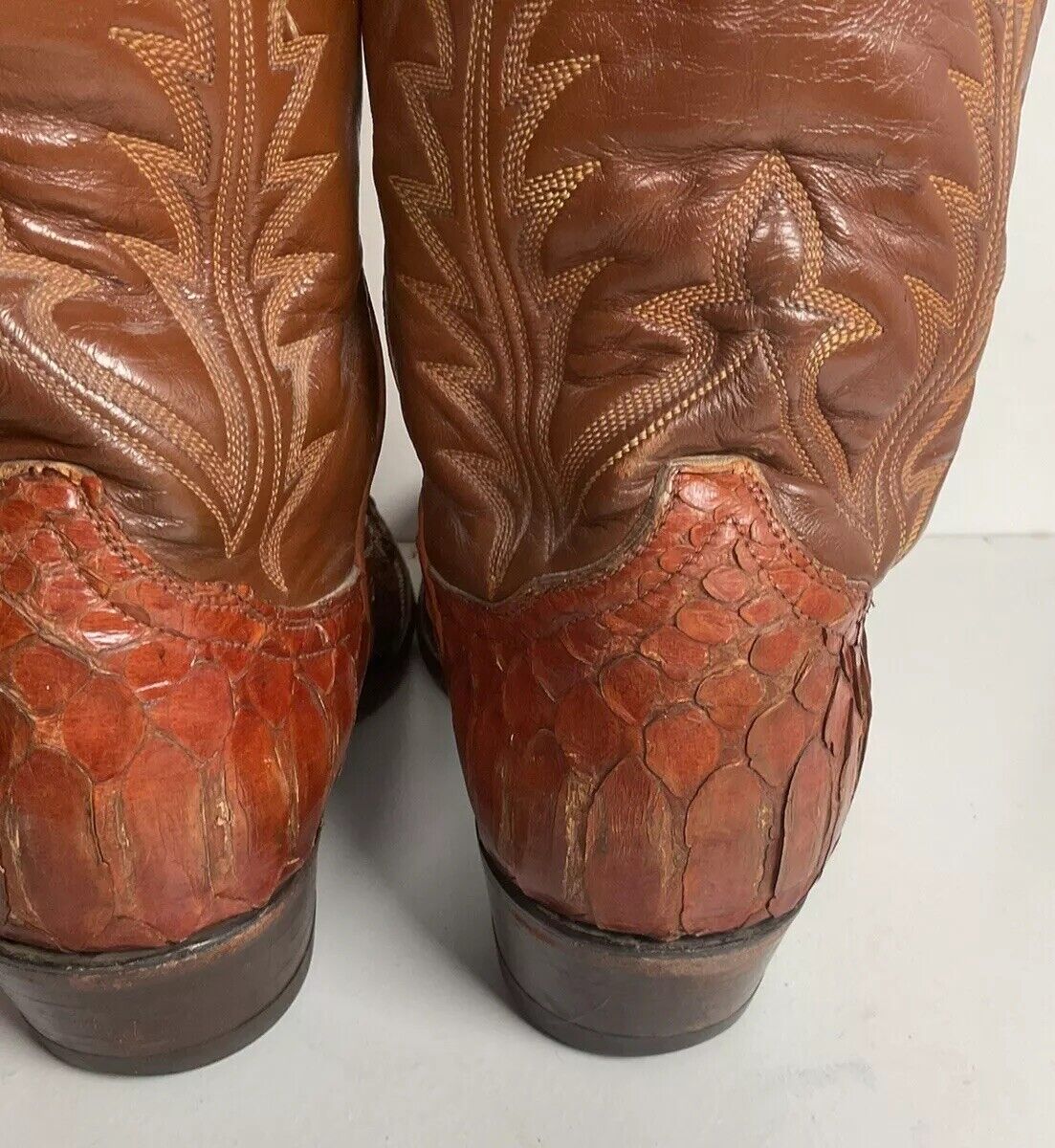 Vintage Tony Lama Back Cut Python Cowboy Boots 10.5 D Snakeskin Black Label