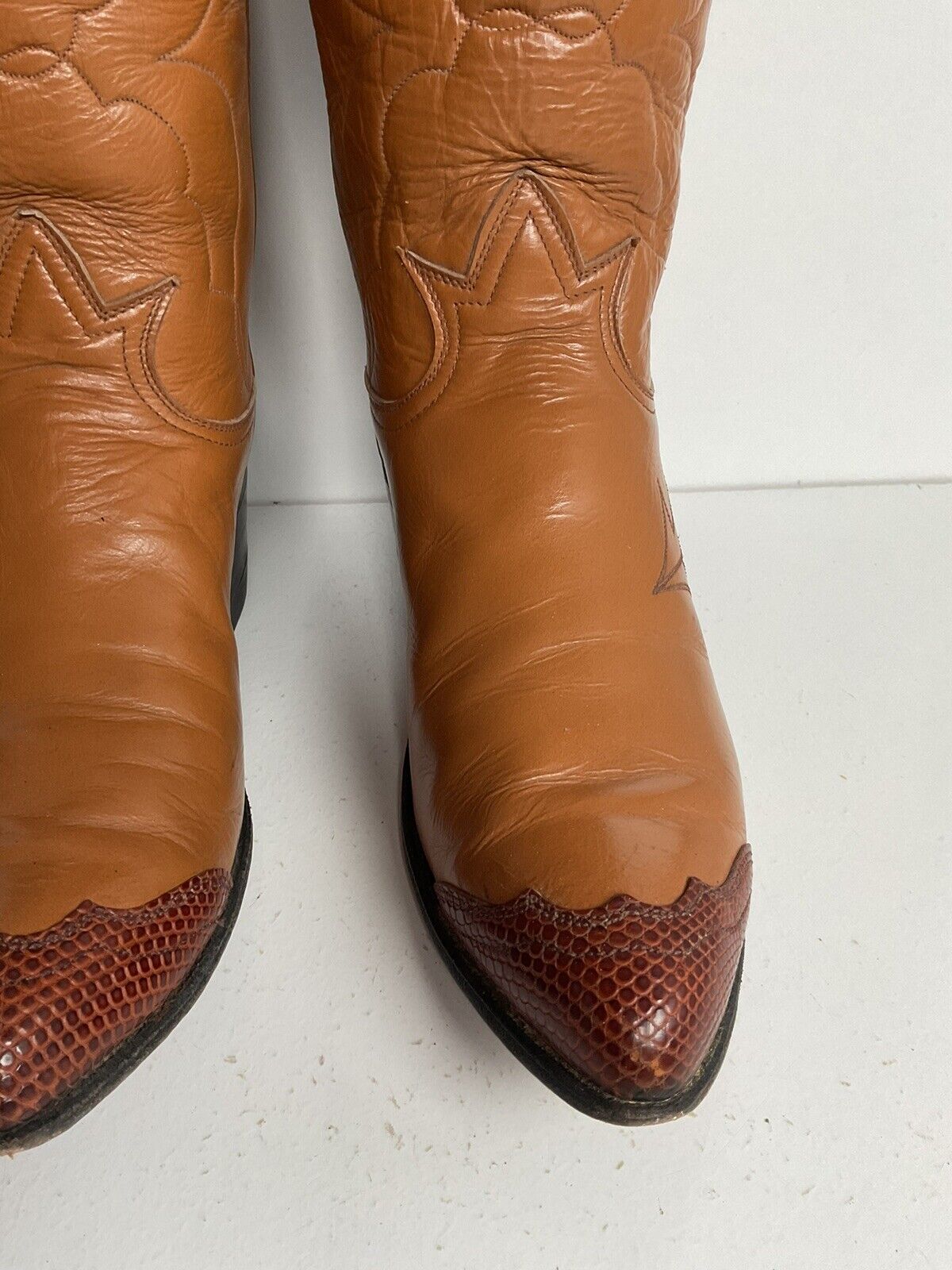 Vintage Tony Lama Lizard Wingtip Cowgirl Boots 7 A Black Label