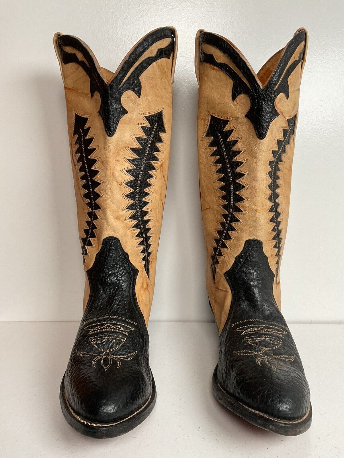 Boulet Men’s Tall Bullhide Cowboy Boots 9 E Tooled Inlay, Overlay