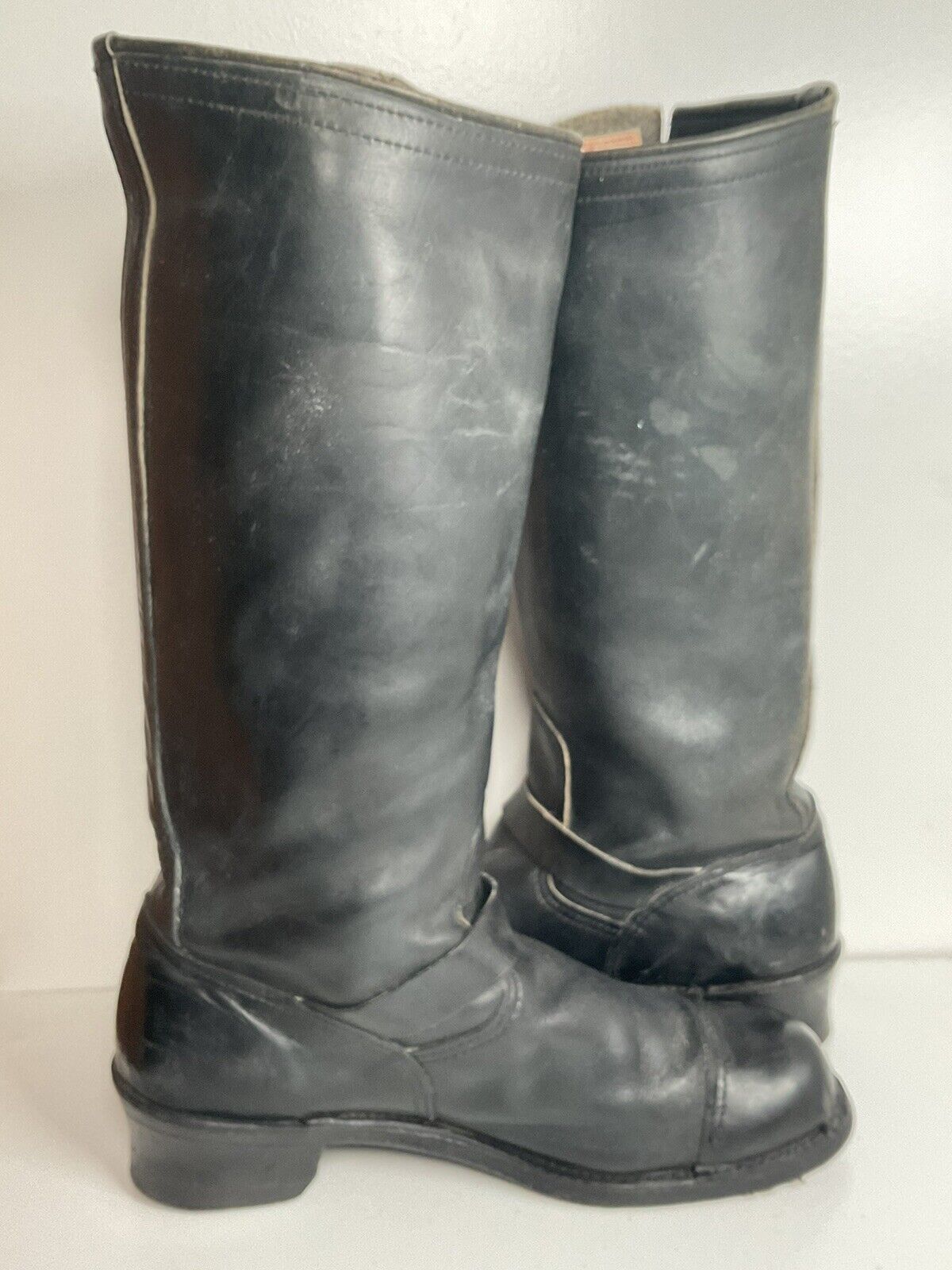 Vintage Sears 18” Tall Harness Engineer Boots 12 Black Leather Old Label 40s 50s