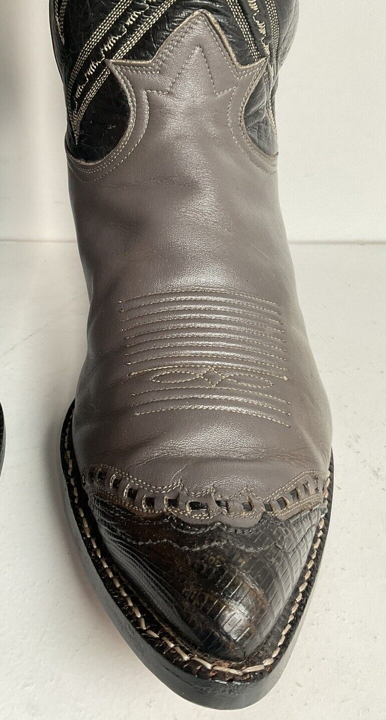 Vintage Tony Lama Grey Lizard Wingtip Cowboy Boots 10.5 D Gold Label New Half Soles