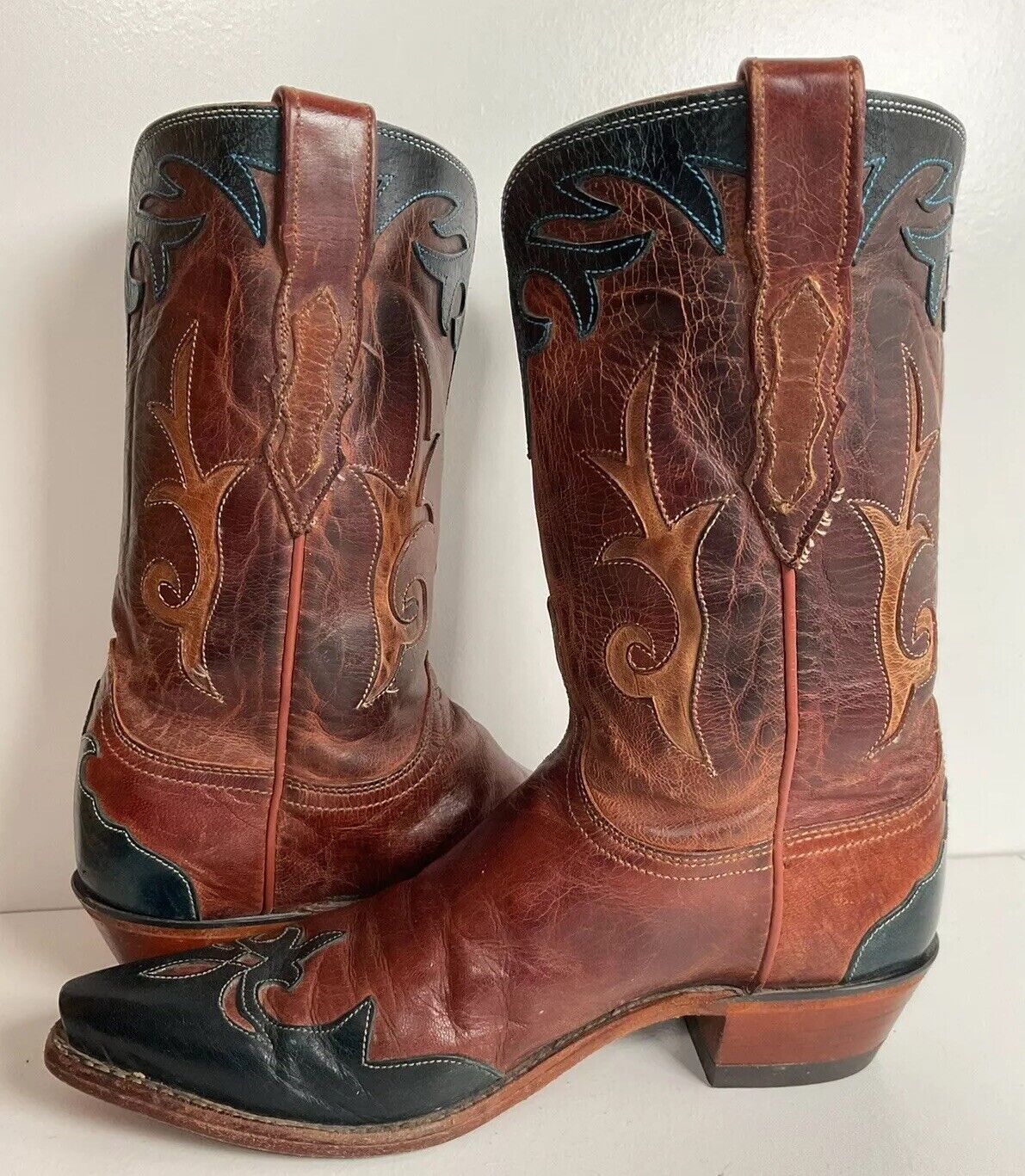 Lucchese 1883 Cowgirl Boots 8 B Dark Blue Wing Tip Overlay