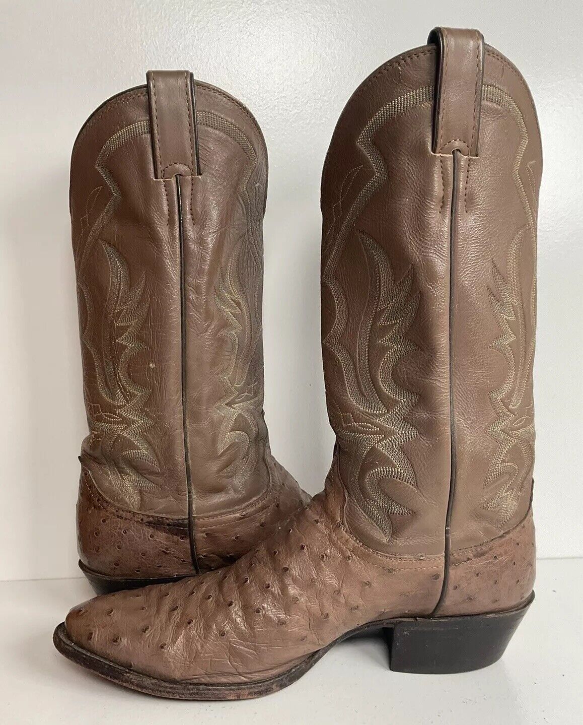 Justin Exotic Ostrich Quill Cowboy Boots 10 E USA Made Light Brown