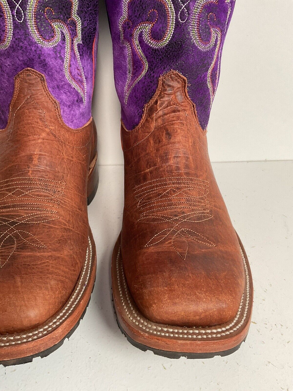 Olathe Custom Purple Buckaroo Cowboy Boots 8 D Punchy Distressed Crystal Suede