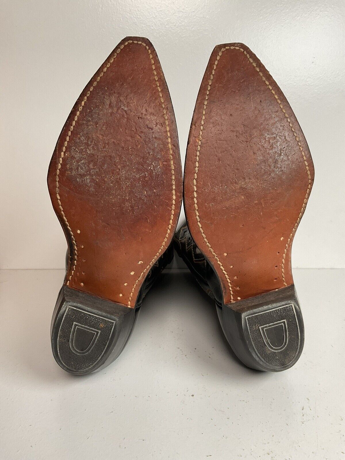 Vintage ACME Tooled Diamond Inlay Leather Cowboy Boots 8 D Old Label 1950s 1960s