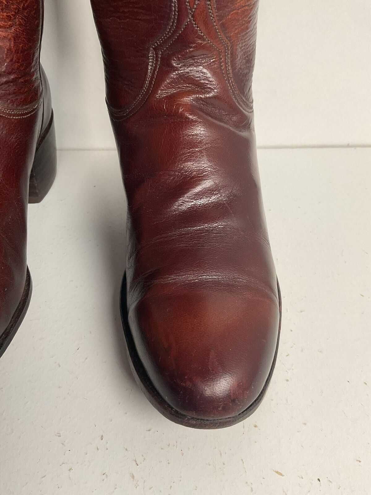 Vintage Lucchese San Antonio Leather Cowgirl Boots 6.5 C Stove Pipe