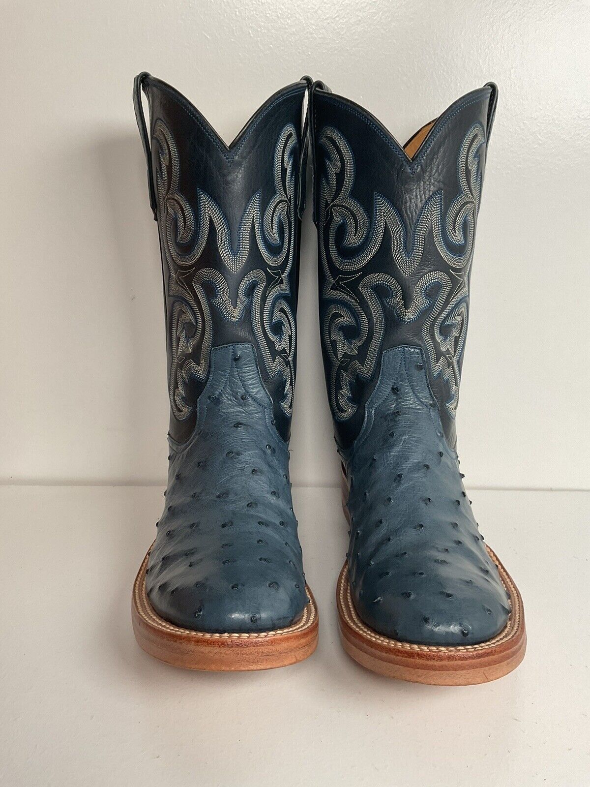 Rios of Mercedes Denim Blue Ostrich Quill Cowgirl Boots 7 C Roper Exotic