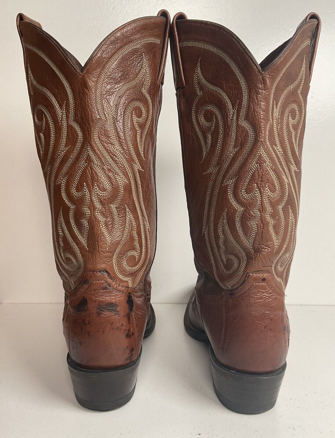 Vintage Tony Lama Smooth Ostrich Wingtip Cowboy Boots 9.5 D White Label