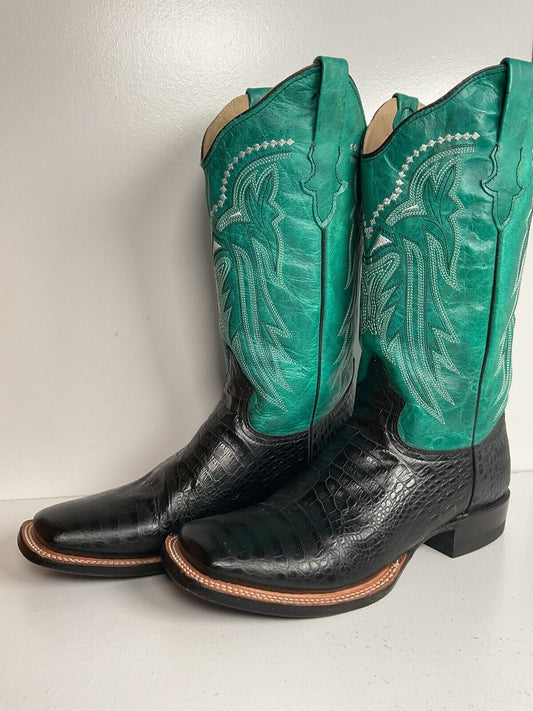 Roper Brand Exotic Caiman Crocodile Print Cowboy Boots 10.5 Turquoise