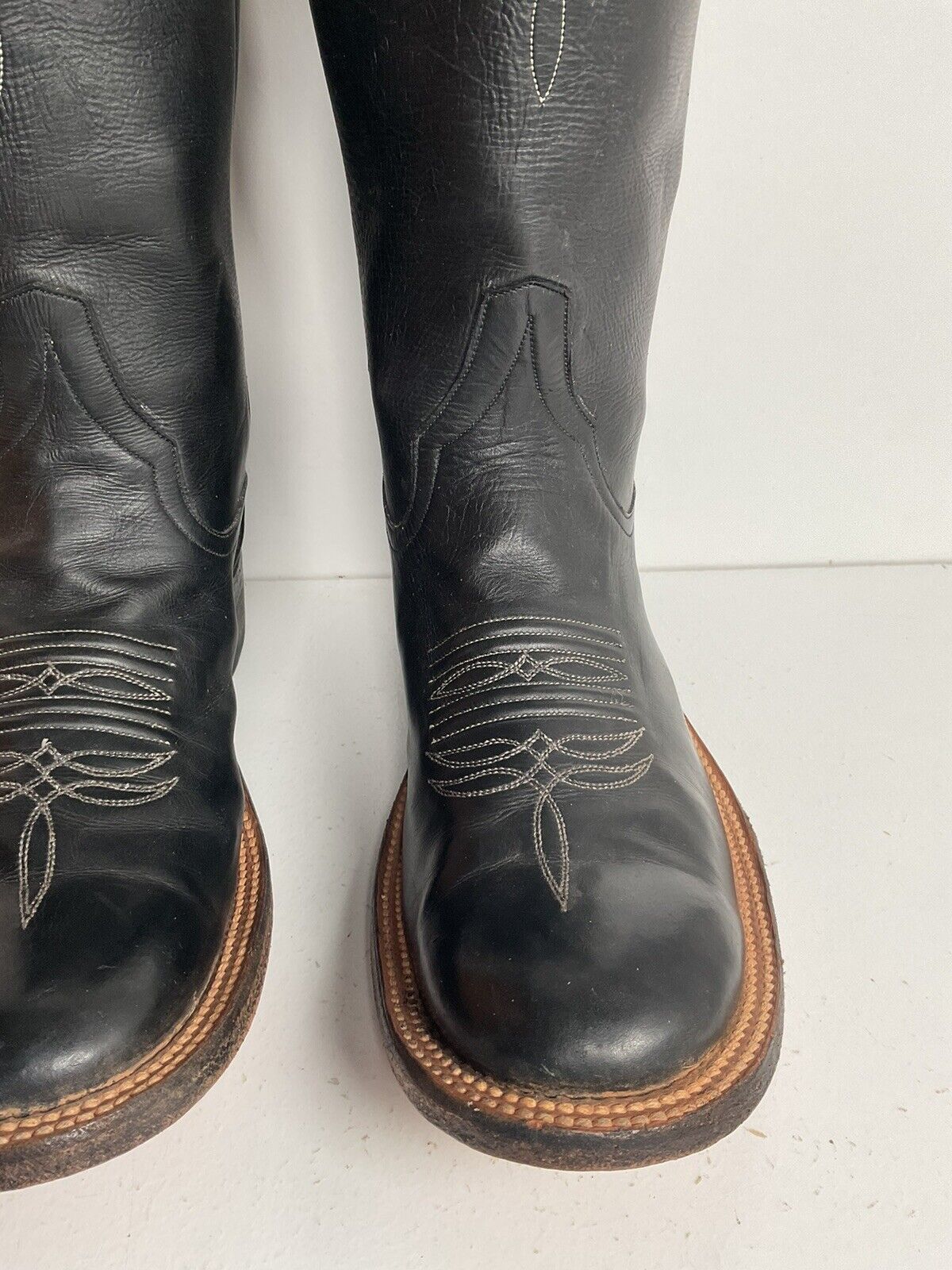 Rios Of Mercedes Black Leather Roper Boots 6.5 D USA