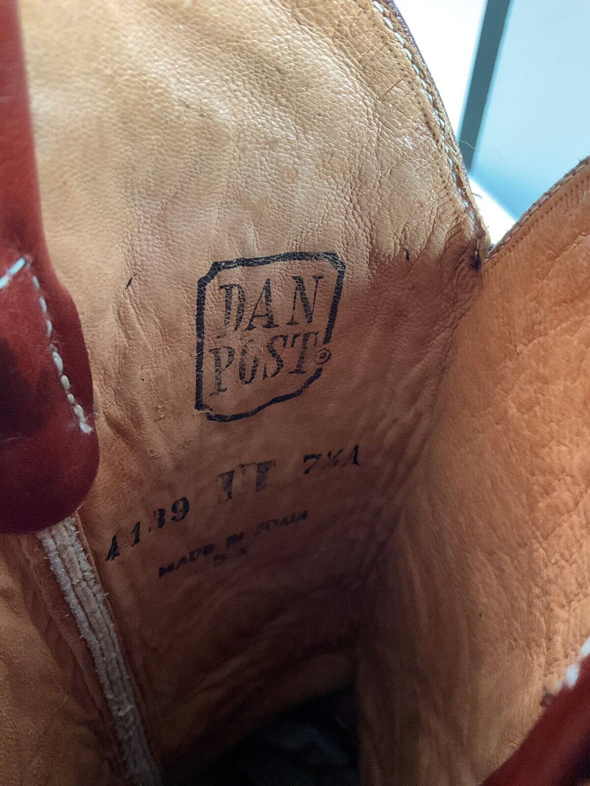 Vintage Dan Post Spain Cowgirl Boots 7.5 A Tooled Snakeskin Inlay