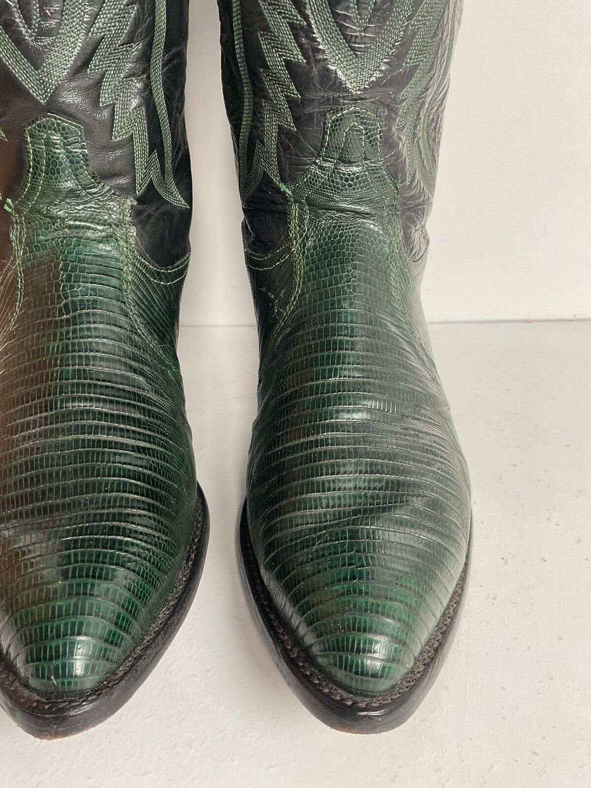 Tony Lama Emerald Green Teju Lizard Cowboy Boots 8 EE USA Made