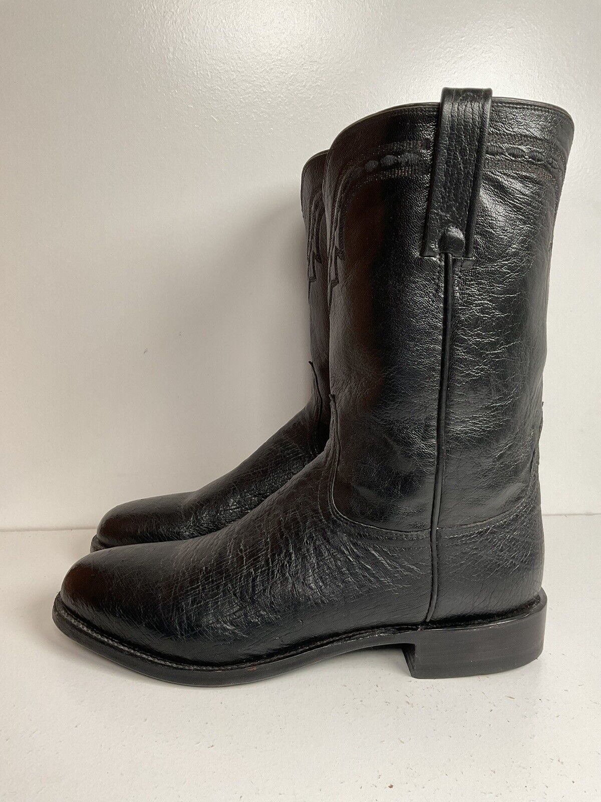 Lucchese 2000 Exotic Smooth Ostrich Roper Boots 9.5 D Classic Black