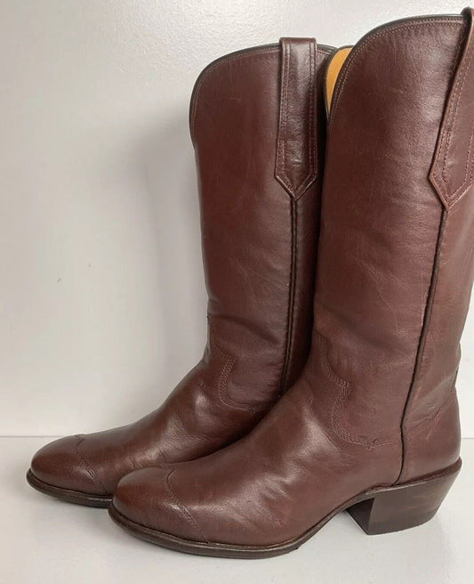 Paul Bond Custom Wingtip Cowgirl Boots 6-6.5 Brown Leather