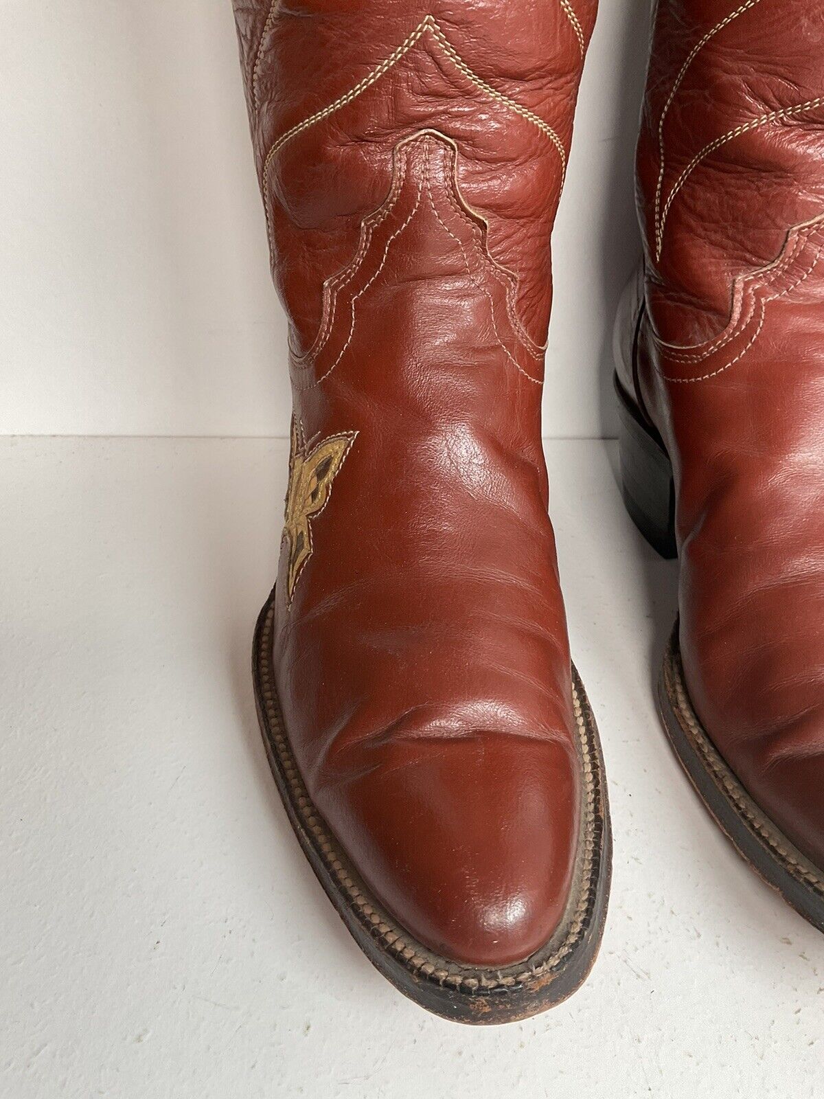 Vintage Justin Tall Butterfly Inlay Cowgirl Boots 6.5 C Snakeskin 70s