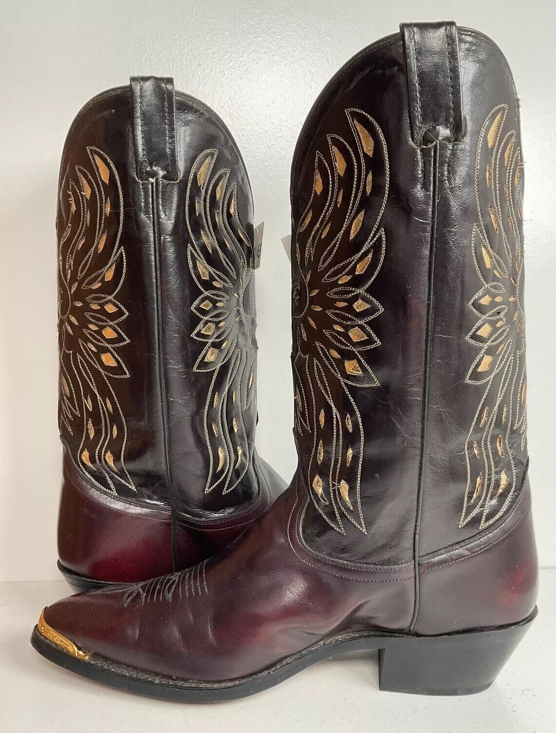 Vintage ACME Glitter Thunderbird Cowboy Boots 12 EW New Old Stock Tooled Inlay