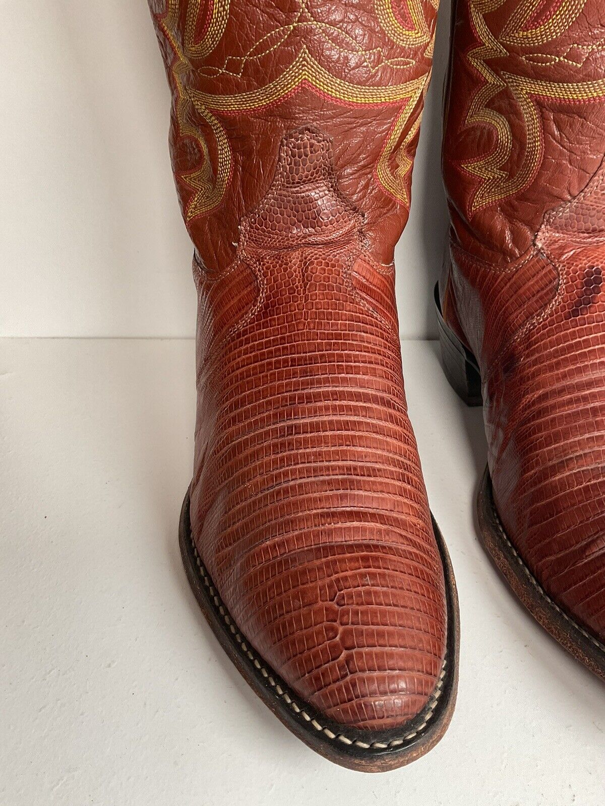 Justin Teju Lizard Leather Cowboy Boots 10.5 EE Cognac USA Made