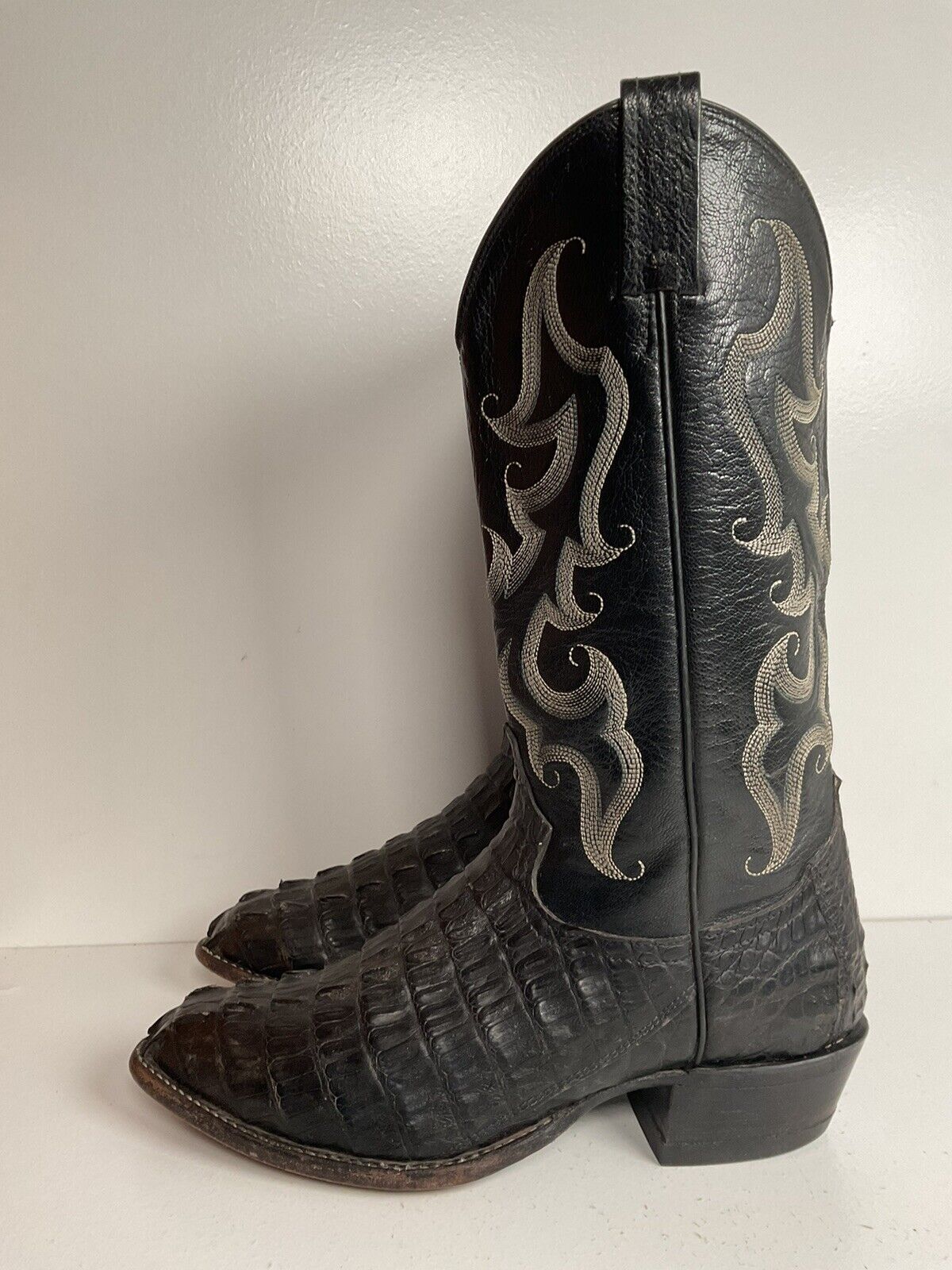 Tony Lama Exotic Caiman Crocodile Belly Cowboy Boots 7D White Label