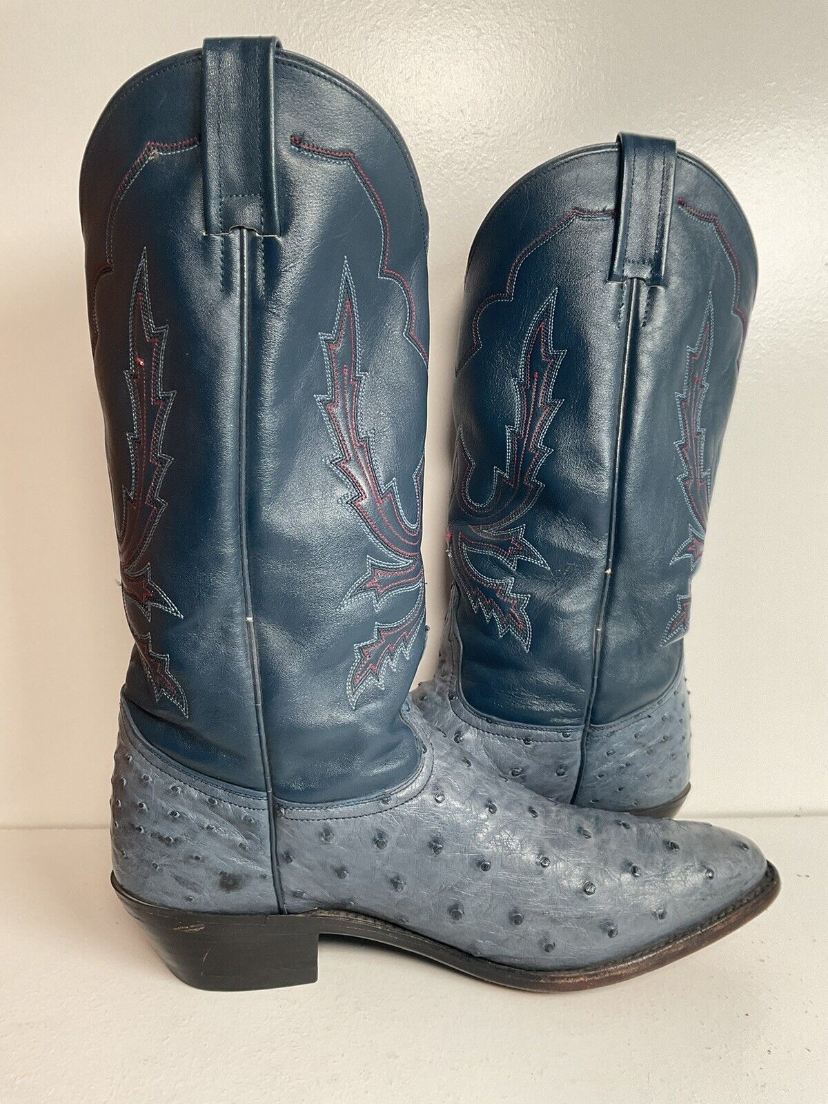 Dan Post Denim Blue Ostrich Quill Cowgirl Boots 10 M Exotic