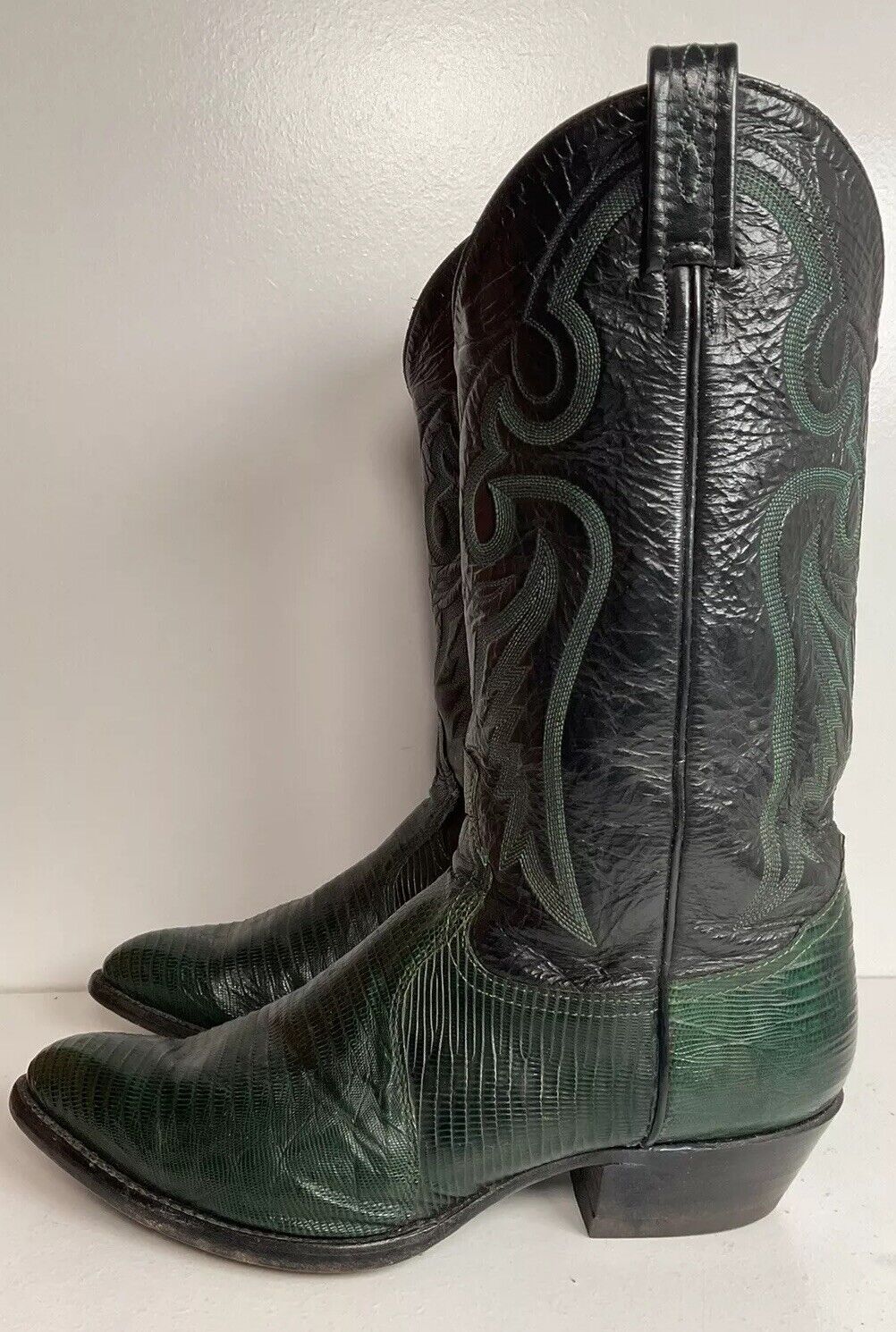 Tony Lama Emerald Green Teju Lizard Cowboy Boots 8 EE USA Made