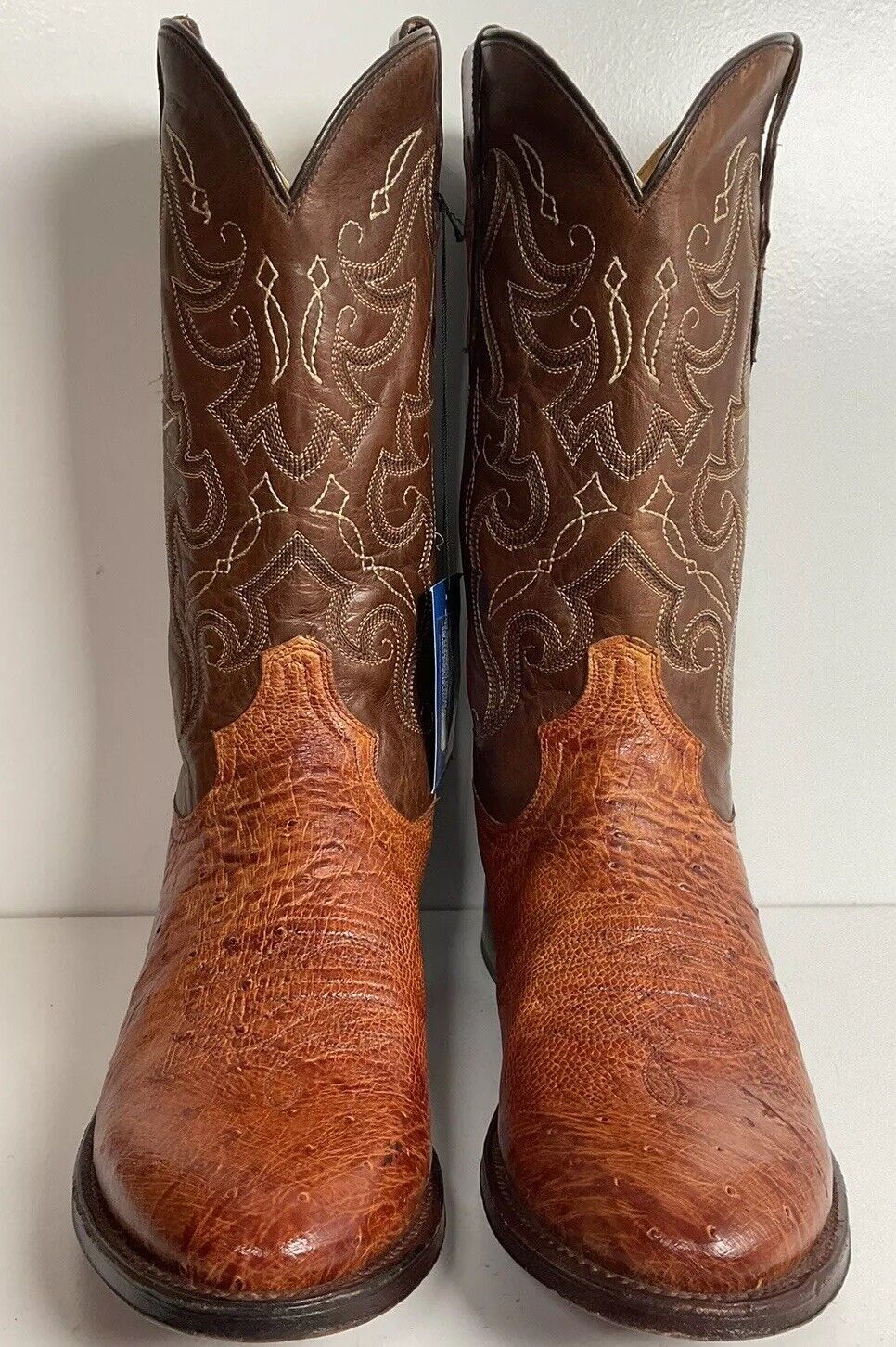 Tony Lama Smooth Patron Saddle Ostrich Cowboy Boots 9 D Marbled Exotic